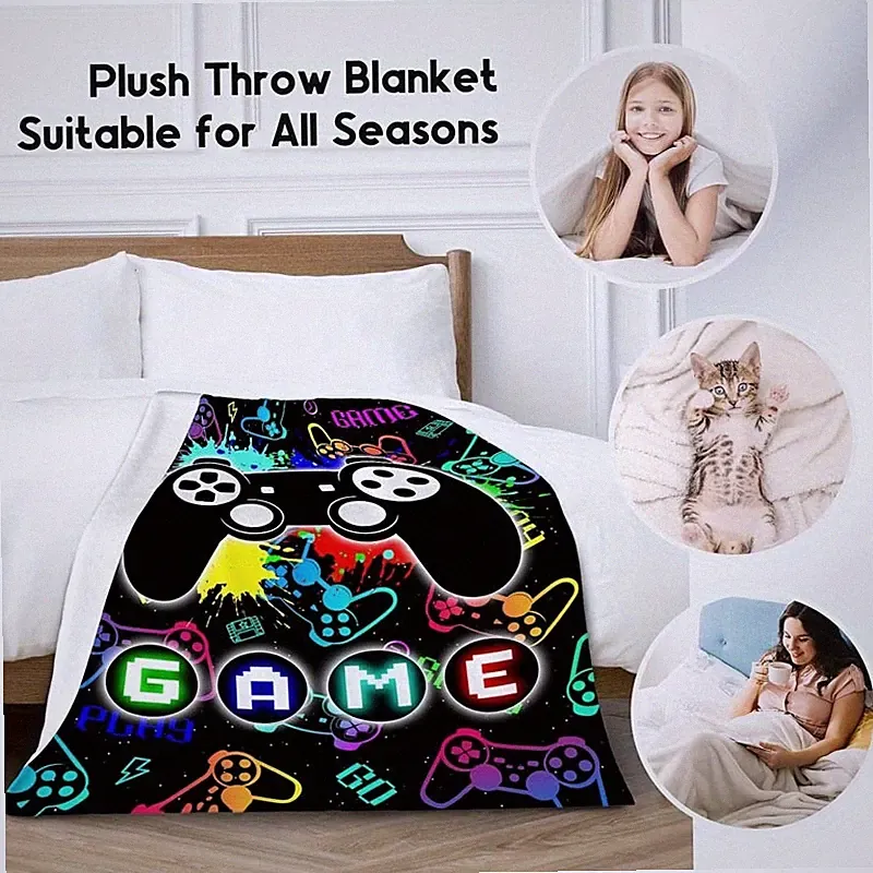 1pc Gaming Bedspread - Video Game Controller & NEON GAME Lettering Bed Cover