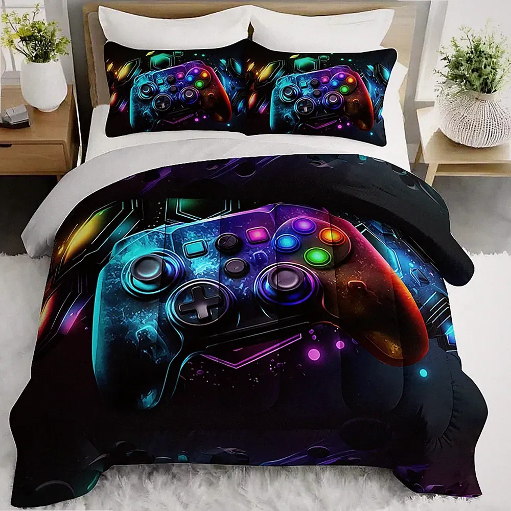 3pcs Video Game Comforter Set, Gamer bedding, Gaming Duvet Set with 2 Pillowca