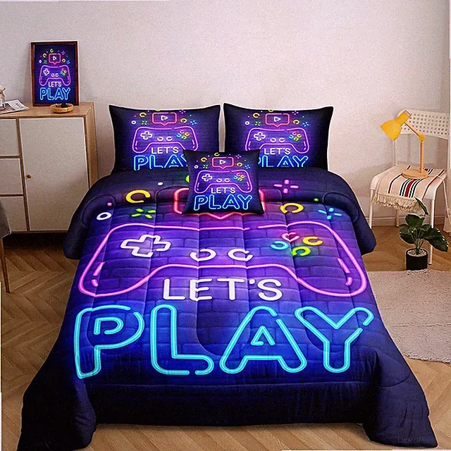 5-Piece Gamer Bedding Set Twin Size - 3D Game Controller Comforter & Sheets