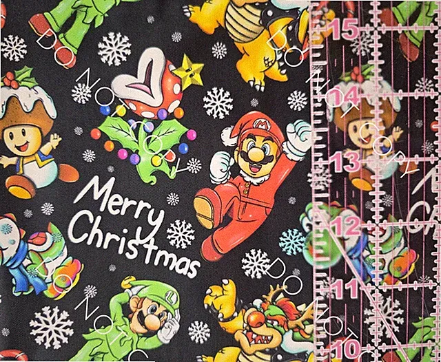Custom 100% Cotton Woven Fabric Super Mario Brothers Video Game 1/4 Yard Xmas