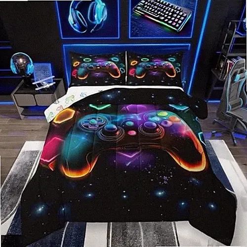Game Consoles Gaming Bedding Set Gamer Gifts,Gaming Queen Black Red Green Blue