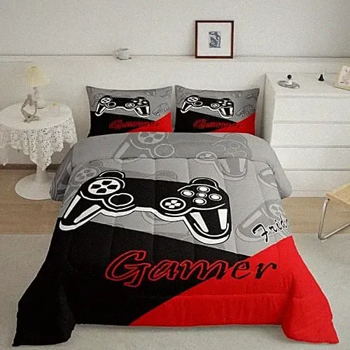 Gamer Comforter Set for Boys Teens Gaming Bedding Set Video Game Twin Red