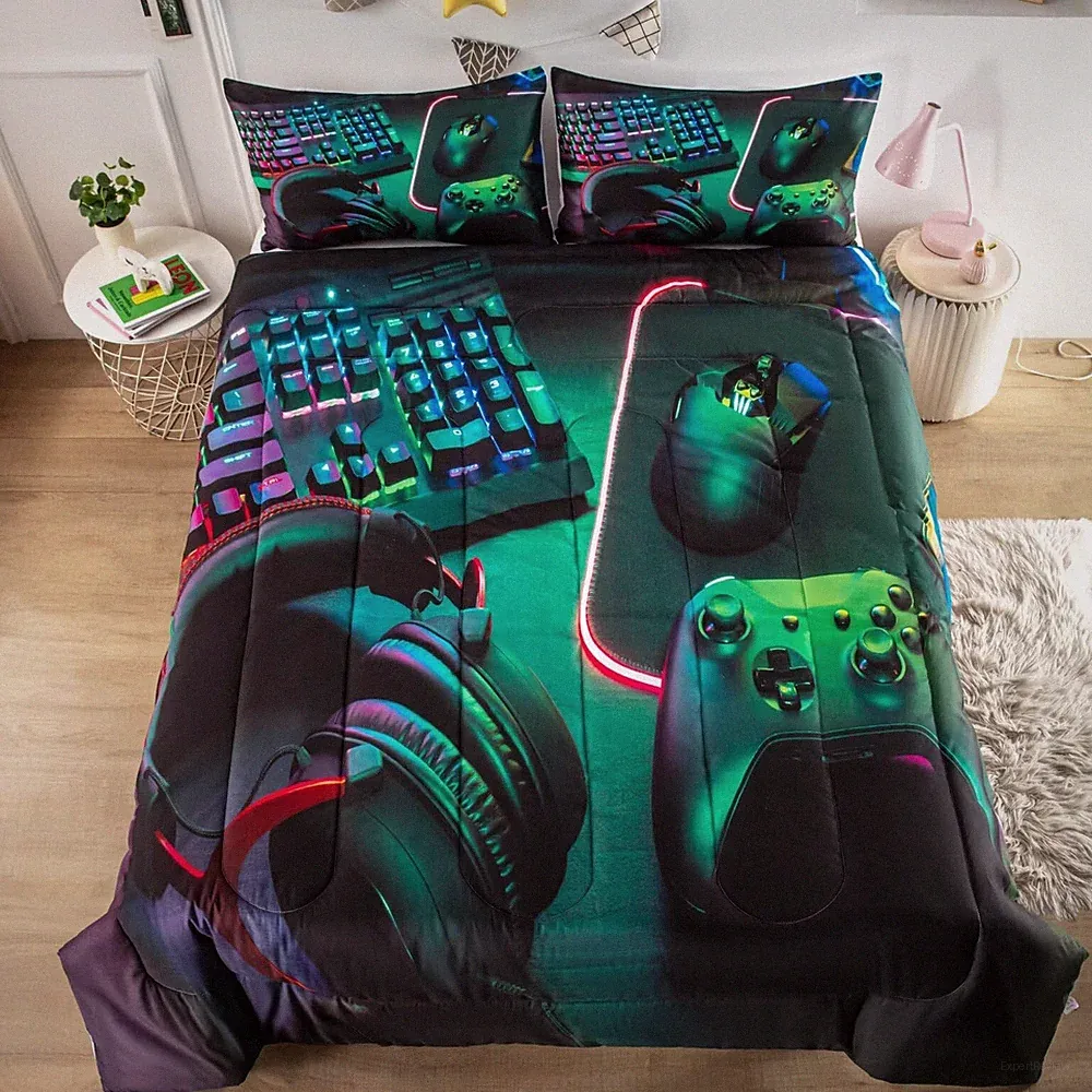 Gamer Comforter Set Twin Gaming Bedding Video Game Bedspread Decor 3 PCS