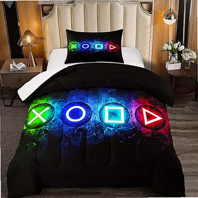 Gamer Comforter Sets for Boys, Twin Gaming Bedding Sets for Boys, Black Video Ga