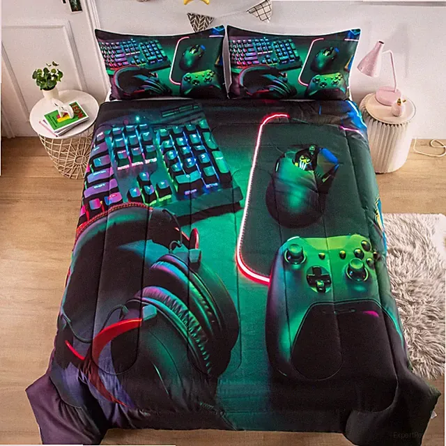 Gamer Comforter Sets Teen Boys Twin Video Game Bedspread 3 PC Home Decor