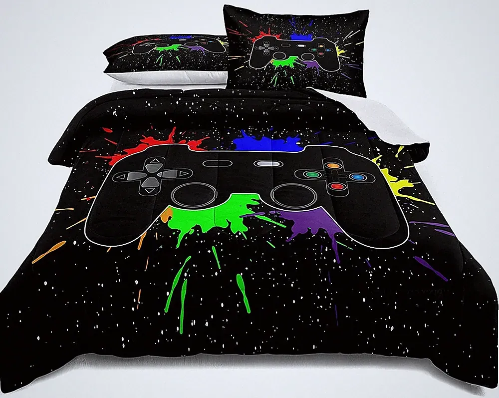 Gaming Bedding Set Twin Size Gamer Comforter Set for Boys Girls Kids Teens So...