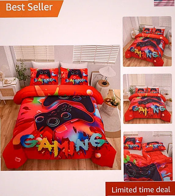 Gaming Comforter Sets for Boys Kids Bedding Sets Video Games Console Action B...
