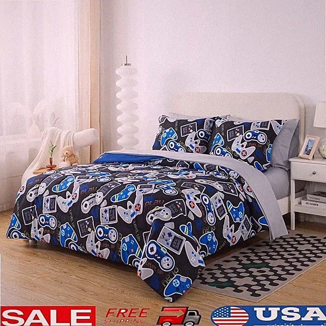 Glow in the Dark Gamer Bedding Set 7 Piece Bed in a Bag Kids Comforter New