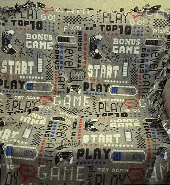 Handmade Video Game Themed Tie Knot Blanket 30x40”