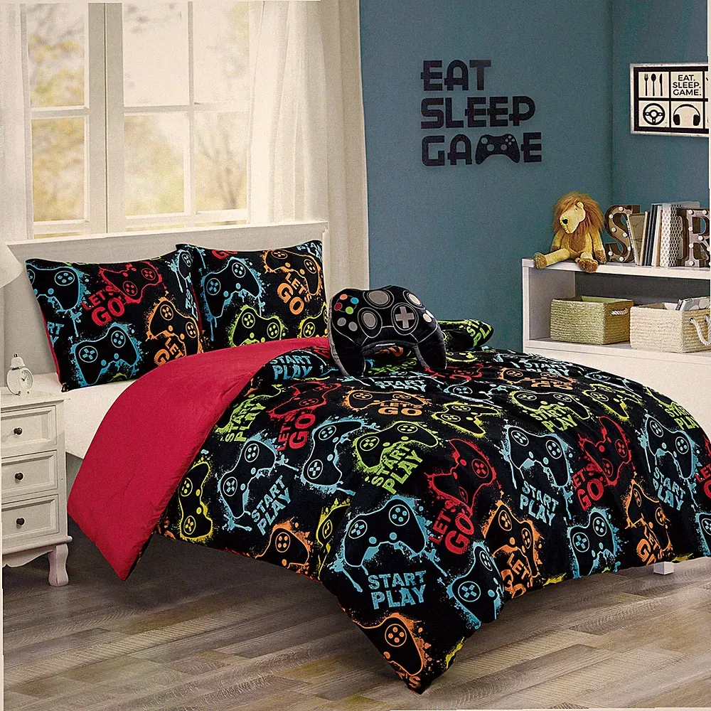Microfiber Gamer Kids Gaming Bedding Video Game Comforter Set w/ Gamepad Pillow