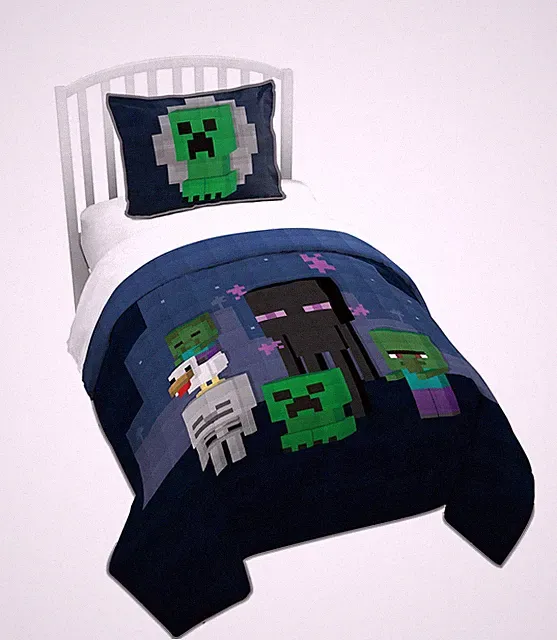 Minecraft Bad Night Full/Queen Quilt & Sham Set - Super Soft Kids Bedding