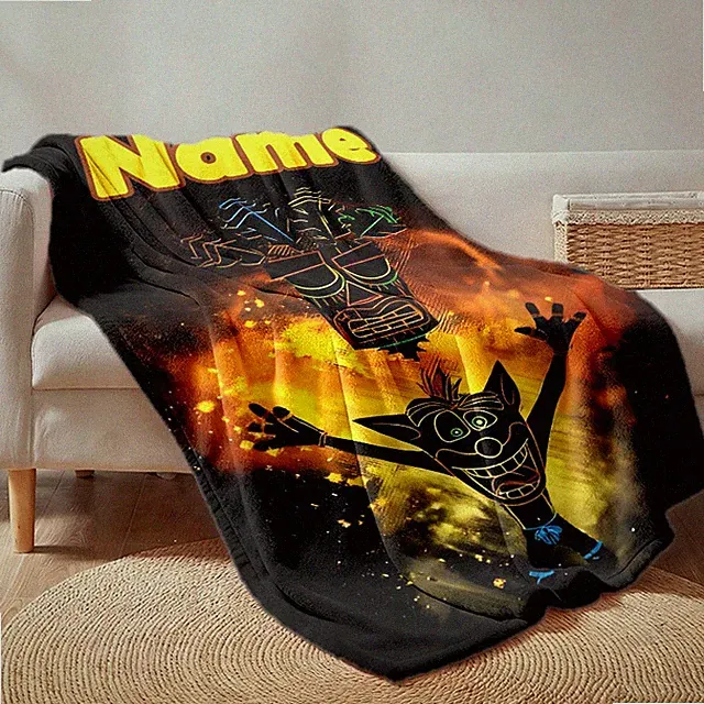 Personalized Crach Bandicoot Video Game Character Blanket - Custom NameText wi
