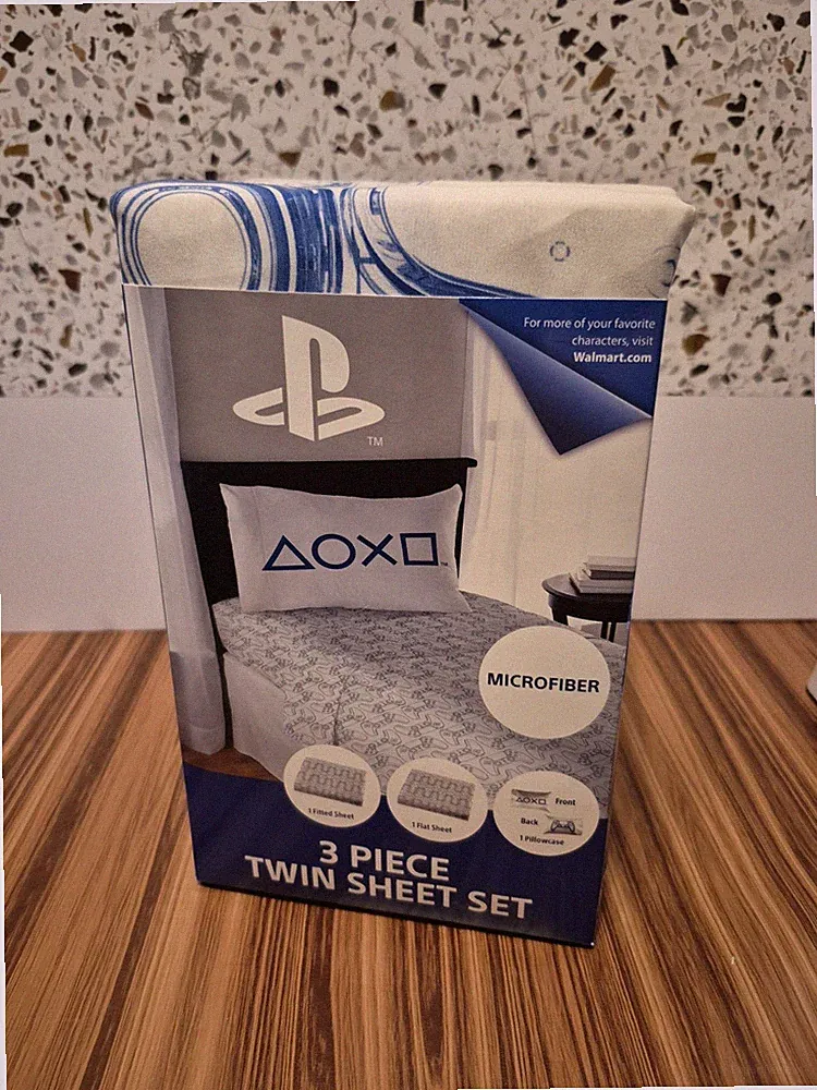 PlayStation TWIN 3-Piece Microfiber Sheet Set White/Blue Video Game