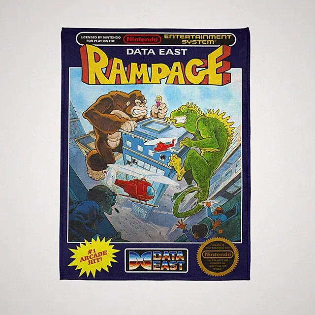 Rampage Nintendo NES Game Cover Flannel Blanket - Retro Arcade Gaming