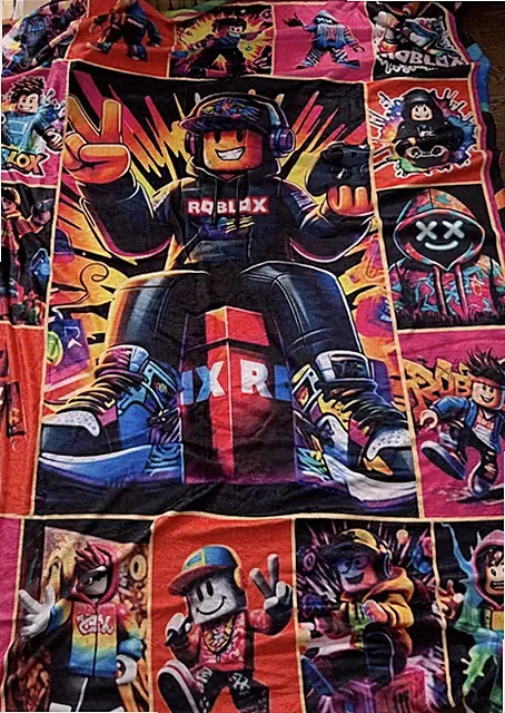 Roblox Multicolor Polyester Cartoon Video Game Blanket Kids Teens Bedroom