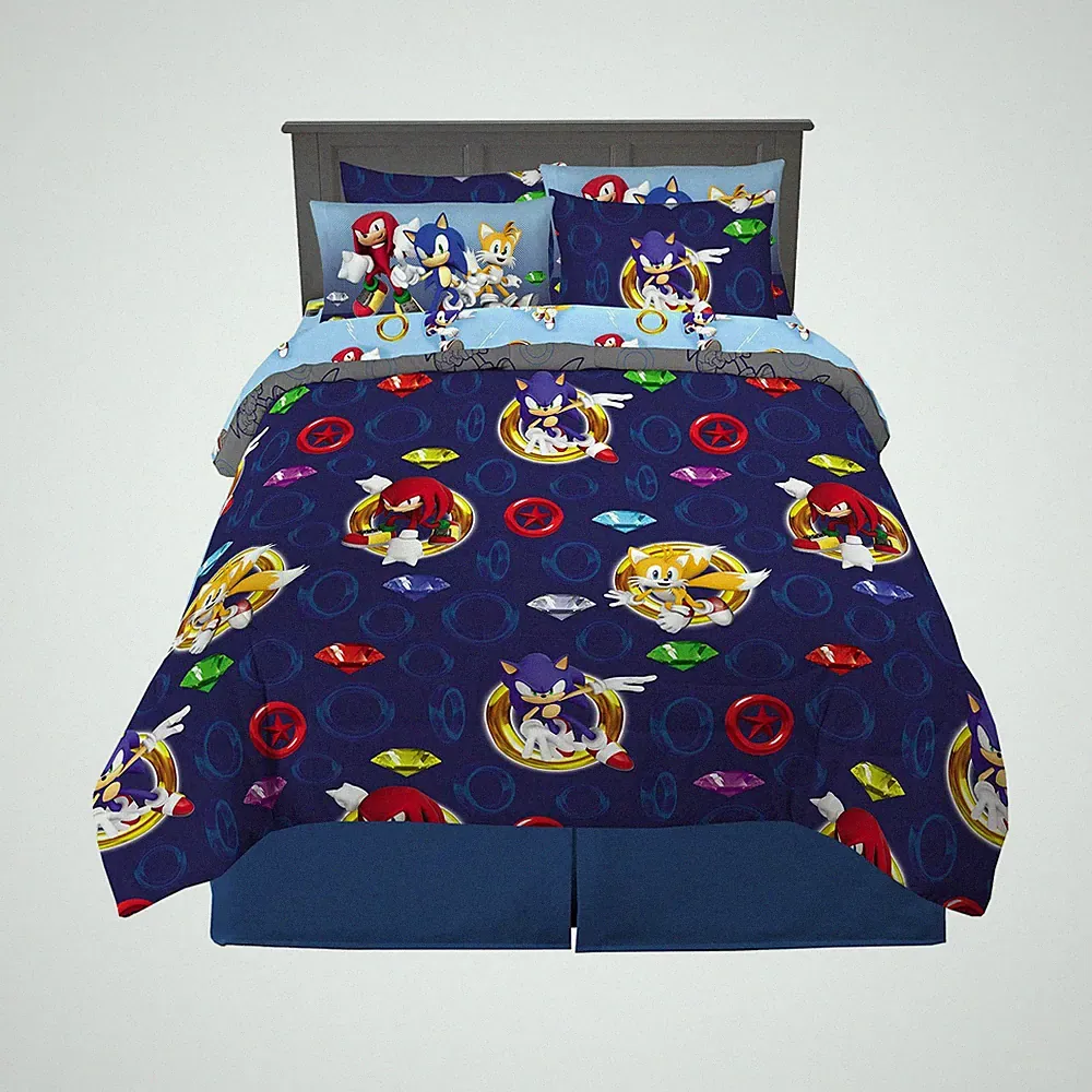 Sonic the Hedgehog 7 Piece Queen Size Bedding Comforter Sheet Set Franco Anime