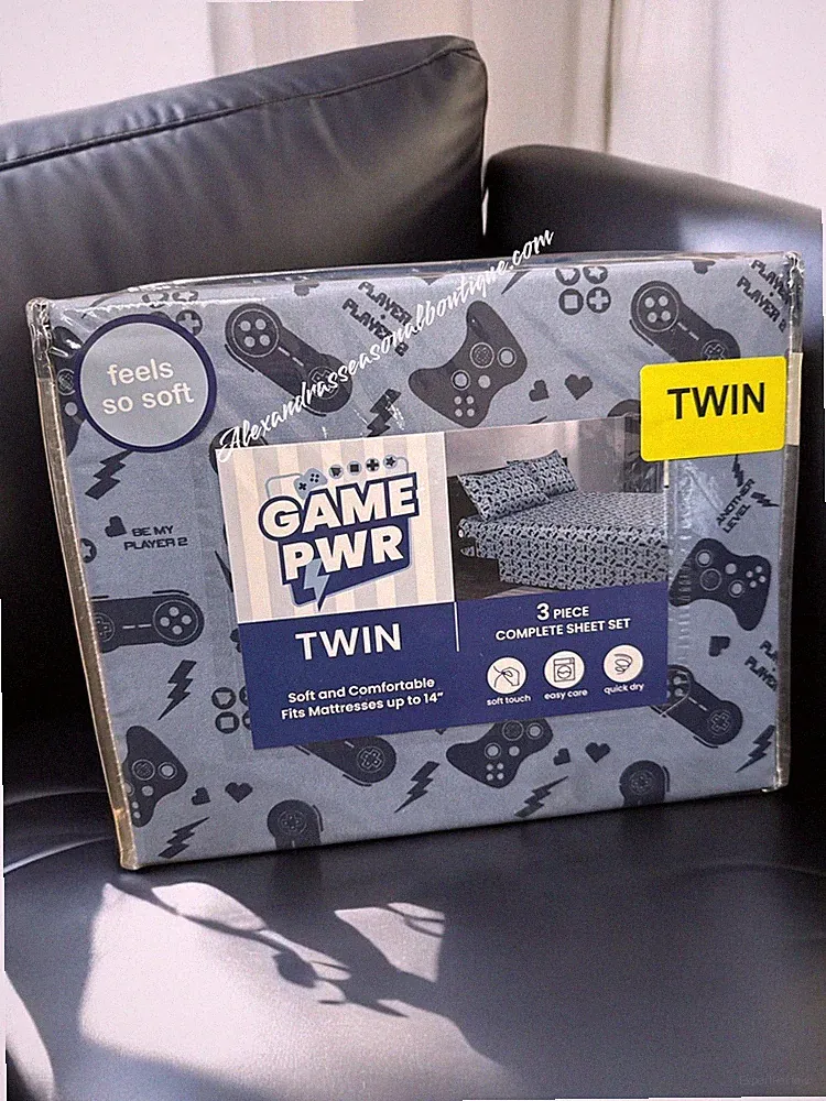 Video Game Controller Sheet Set TWIN Size 3pc Polyester Kids Bedding Blue New
