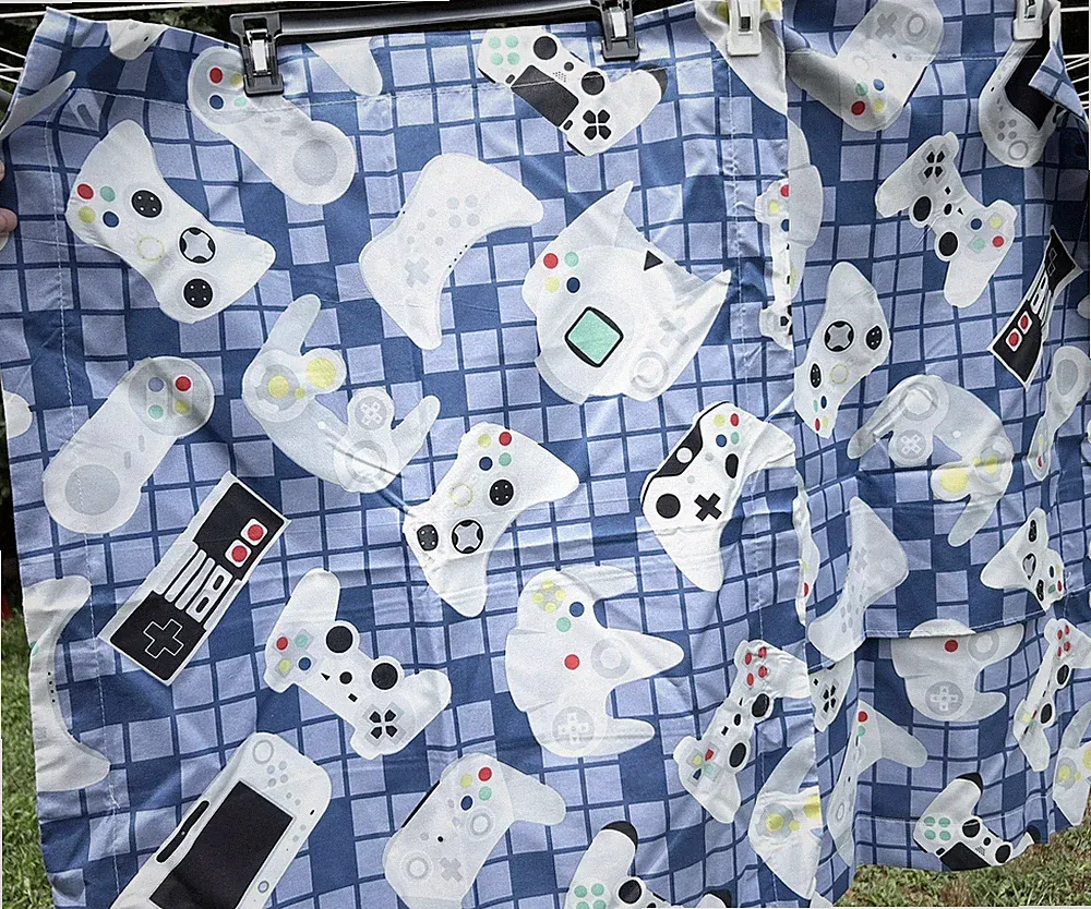 Video Game Controllers Pillow Shams SET/2 Standard Size Gaming Blue Gingham