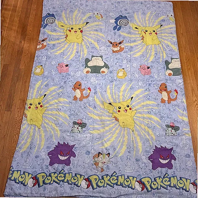 Vintage 90s Pokemon Comforter Blanket Pikachu Charmander Snorlax Gengar 85”x62”
