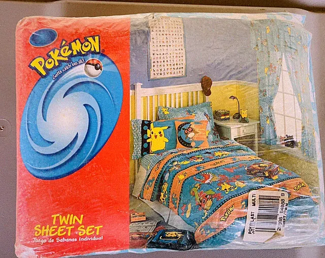 Vintage Pokémon Twin Size Bedding Sheet Set Flat & Fitted 1998 NEW UNOPENED