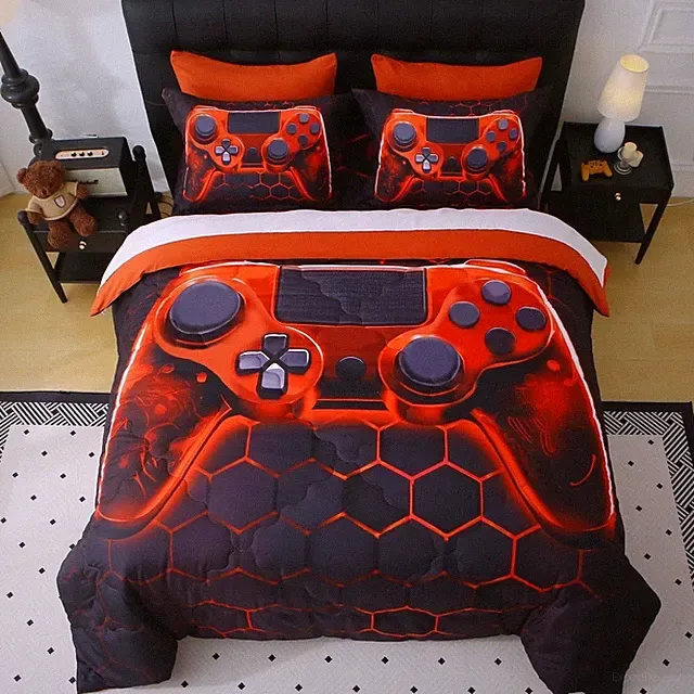 Wajade Game Console Comforter Set Piece Orange 3D Gaming Geometric bedding set